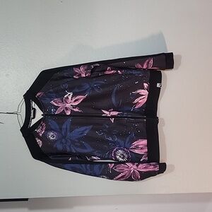 Puma Archive Track Zip up jacket black purple flowers sporty Womens size XL